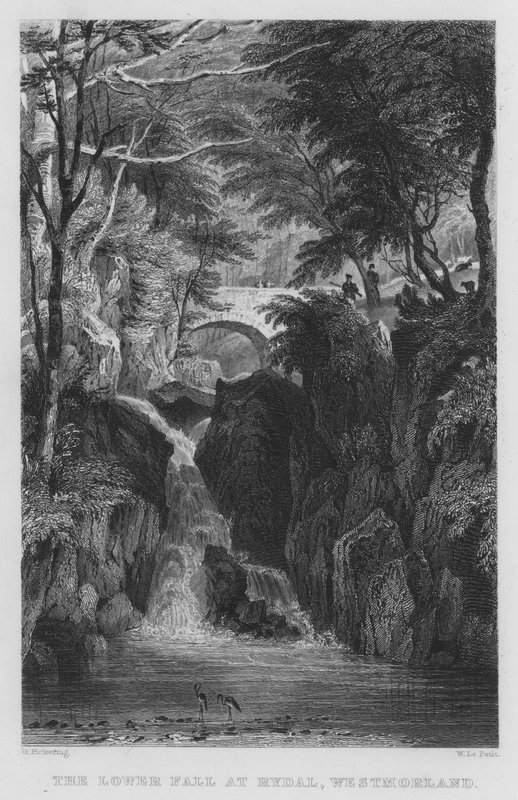 The Lower Fall at Rydal, Westmorland (gravering) af Thomas (after) Allom