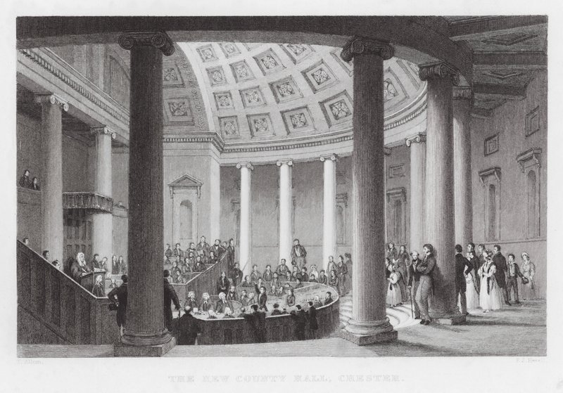 The New County Hall, Chester (gravering) af Thomas (after) Allom