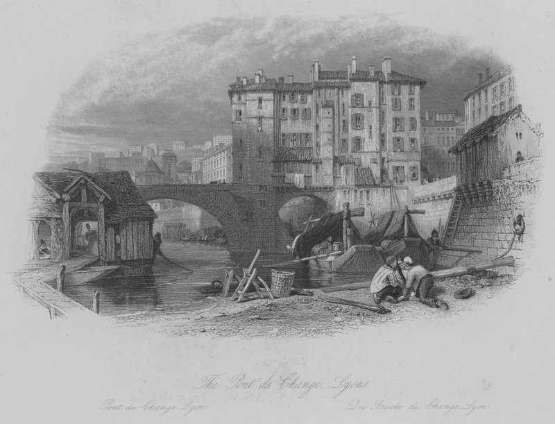 Pont du Change, Lyons (gravering) af Thomas (after) Allom