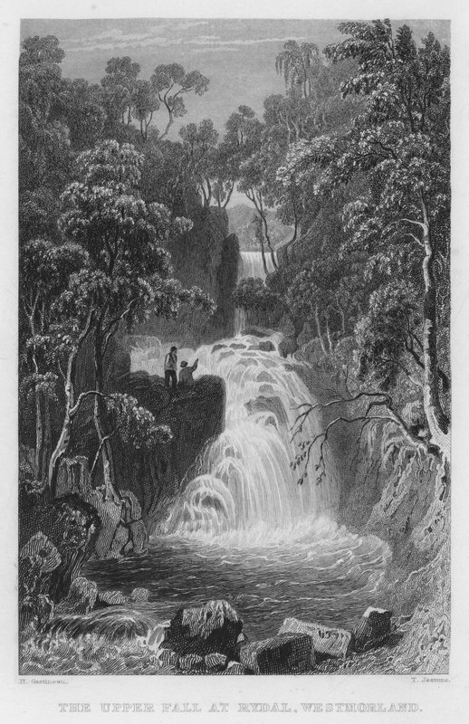 The Upper Fall at Rydal, Westmorland (gravering) af Thomas (after) Allom