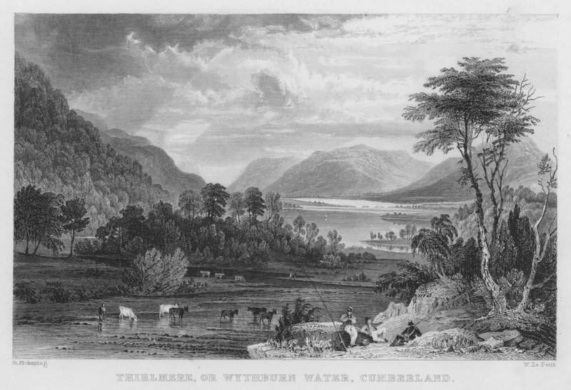 Thirlmere eller Wythburn Water, Cumberland (gravering) af Thomas (after) Allom