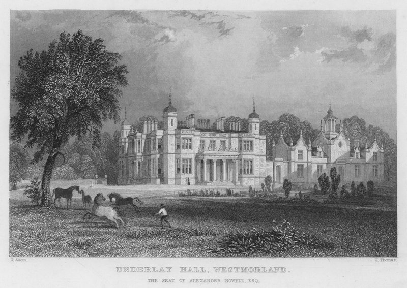 Underlay Hall, Westmorland, sæde for Alexander Nowell (gravering) af Thomas (after) Allom
