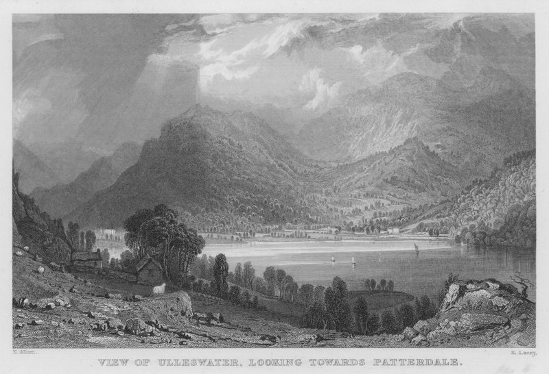 Udsigt over Ulleswater, ser mod Patterdale (gravering) af Thomas (after) Allom