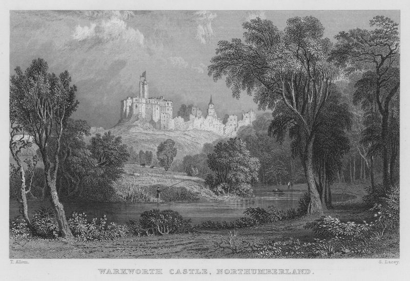 Warkworth Castle, Northumberland (gravering) af Thomas (after) Allom