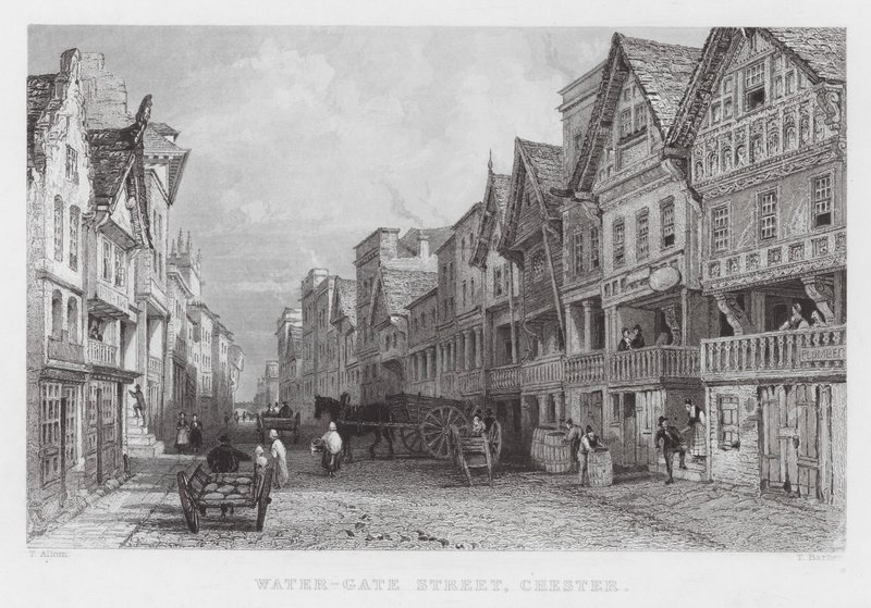 Water-Gate Street, Chester (gravering) af Thomas (after) Allom