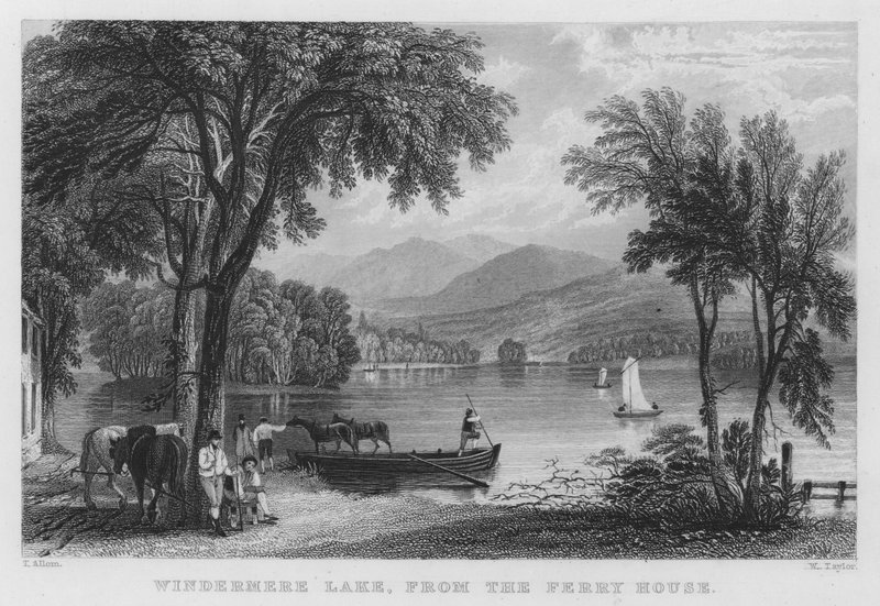 Windermere Lake, fra færgehuset (gravering) af Thomas (after) Allom