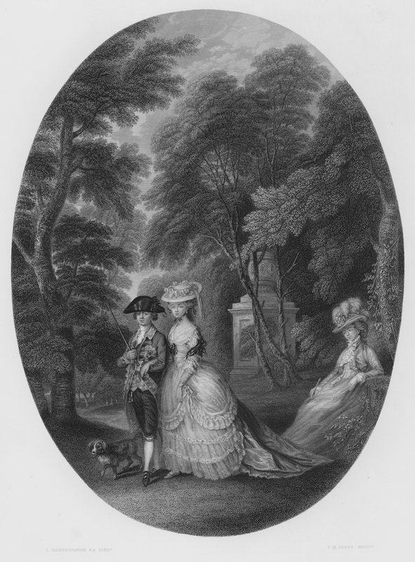 The Walk at Kew, fra billedet i Den Kongelige Samling (gravering) af Thomas (after) Gainsborough