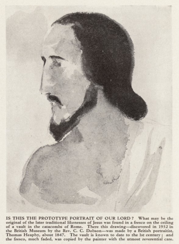 Portræt af Jesus Kristus fra Roms katakomber (litho) af Thomas (after) Heaphy