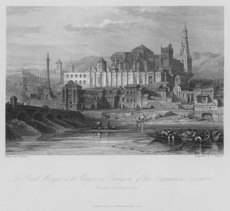Den store moske i Alcazor eller inkvisitionens fangehul, Cordoba, Spanien (gravering) af Thomas (after) Higham