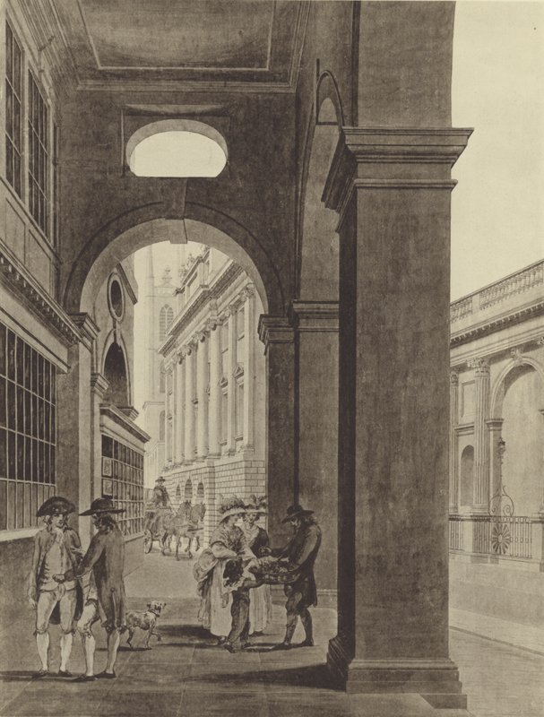 Bank of England fra Royal Exchange Arcade af Thomas (after) Malton