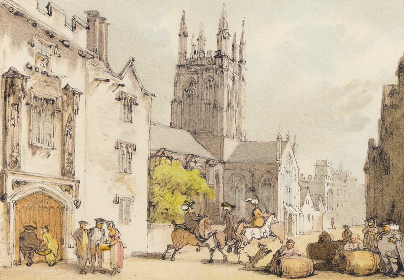 Merton College (farve litho) af Thomas (after) Rowlandson