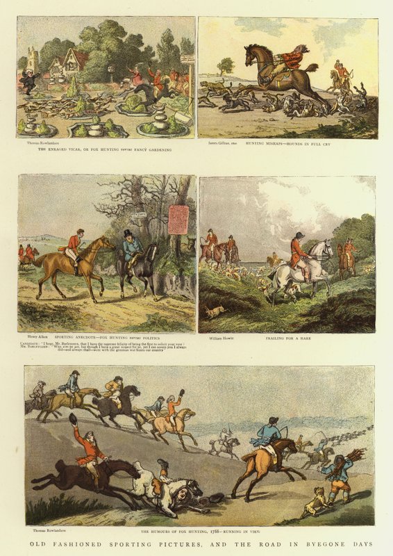 Gammeldags sportsbilleder og vejen i svundne dage (farve litho) af Thomas (after) Rowlandson