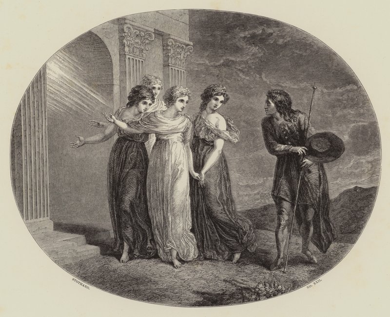 Invitationen, fra "Pilgrims Fremskridt" (gravering) af Thomas (after) Stothard