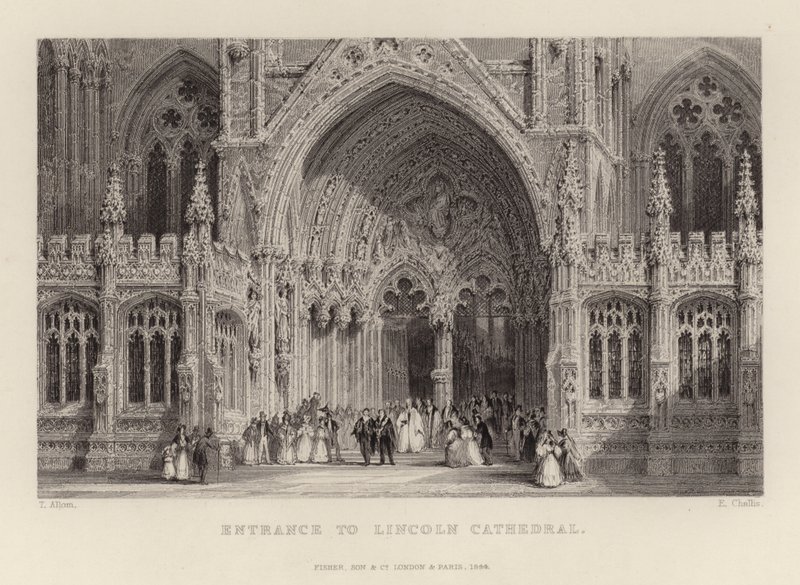 Indgangen til Lincoln Cathedral af Thomas Allom