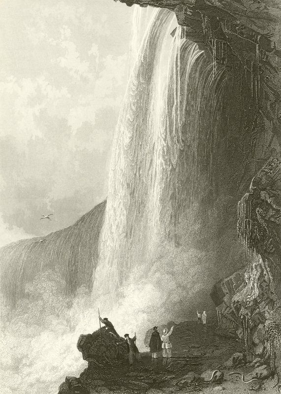 Horse Shoe Fall, Niagara. Indgang til Cavern of, på den engelske side af Thomas Allom