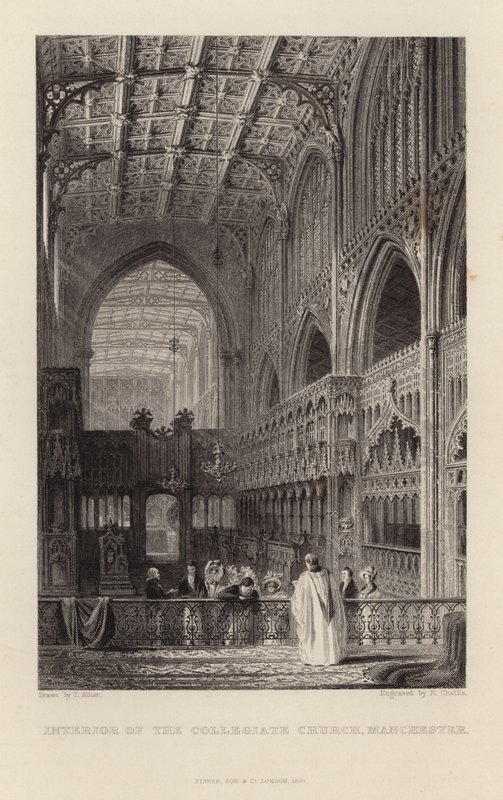 Interiør af Collegiate Church i Manchester af Thomas Allom
