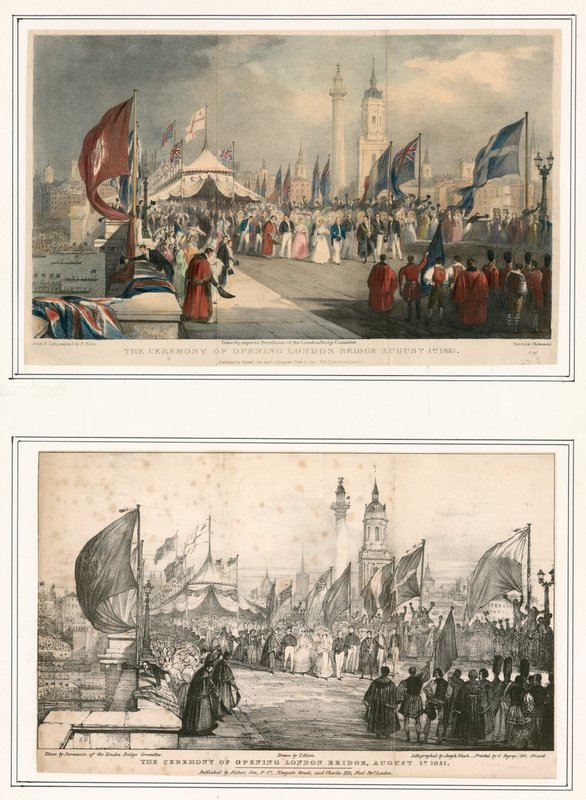 Ceremonien for åbning af London Bridge 1. august 1831 af Thomas Allom