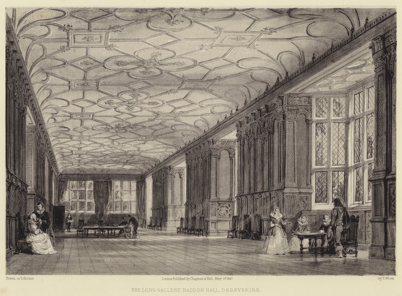 The Long Gallery, Haddon Hall, Derbyshire af Thomas Allom