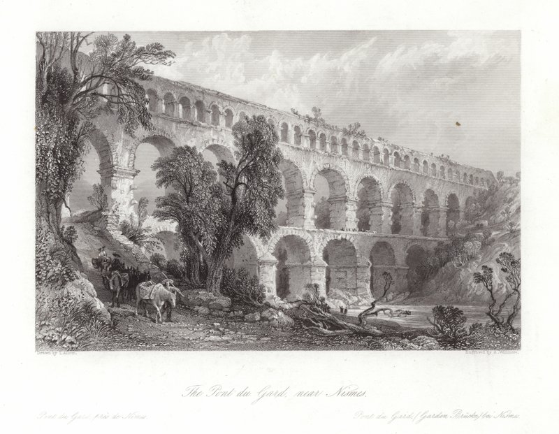 Pont du Gard, nær Nismes af Thomas Allom