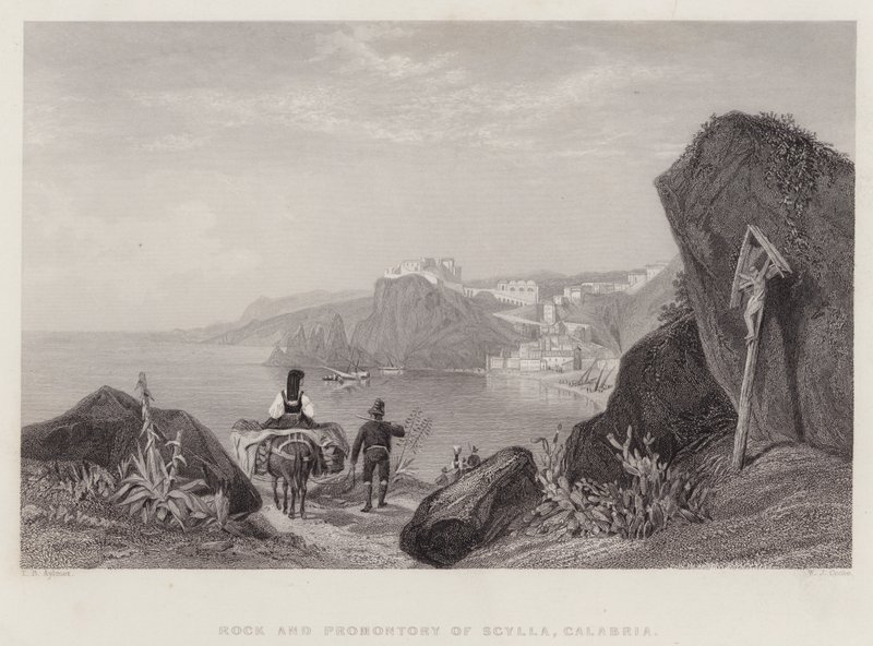 Rock and Promontory of Scylla, Calabria, Italien (gravering) af Thomas Brabazon Aylmer