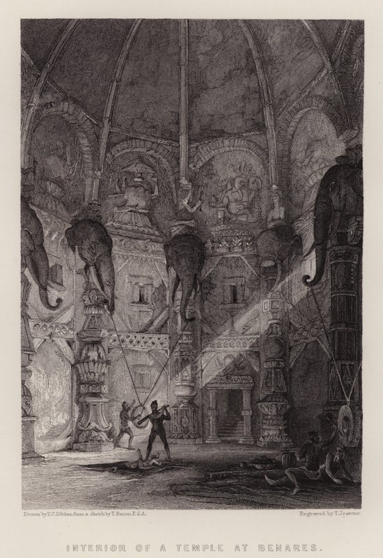 Interiør af et tempel i Benares (farve litho) af Thomas Colman (after) Dibdin