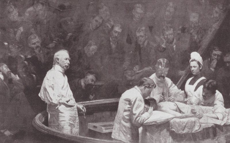 Philadelphia: Dr. D Hayes Agnew, ved afslutningen af en klinik (litho) af Thomas Cowperthwait (after) Eakins