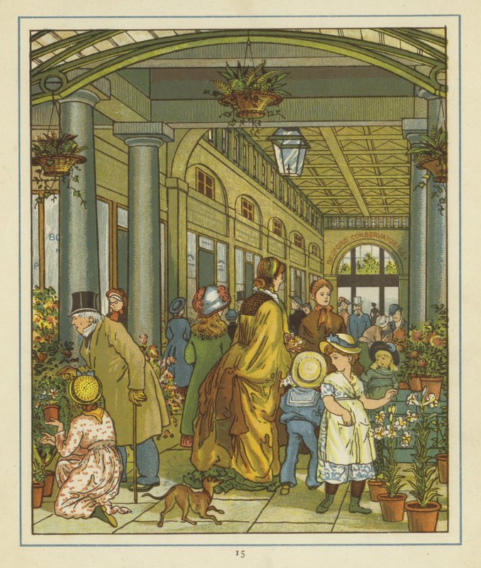 Indvendig visning af mennesker blandt blomsterne til salg i Covent Garden af Thomas Crane
