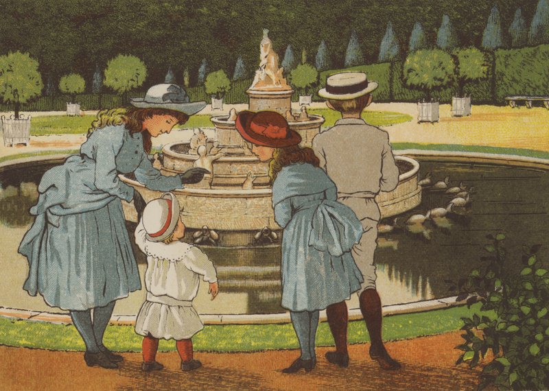 Paris: en dag i Versailles (farve litho) af Thomas Crane
