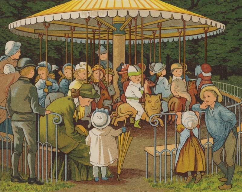 Paris: en karusell på Champs Elysees (farve litho) af Thomas Crane