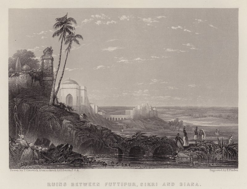 Ruiner mellem Futtipur, Sikri og Biana (farve litho) af Thomas Creswick