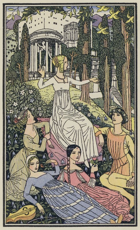 Illustration til Boccaccios Dekameron (farvelitografi) af Thomas Derrick