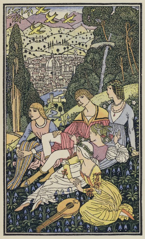 Illustration til Boccaccios Dekameron (farvelitografi) af Thomas Derrick