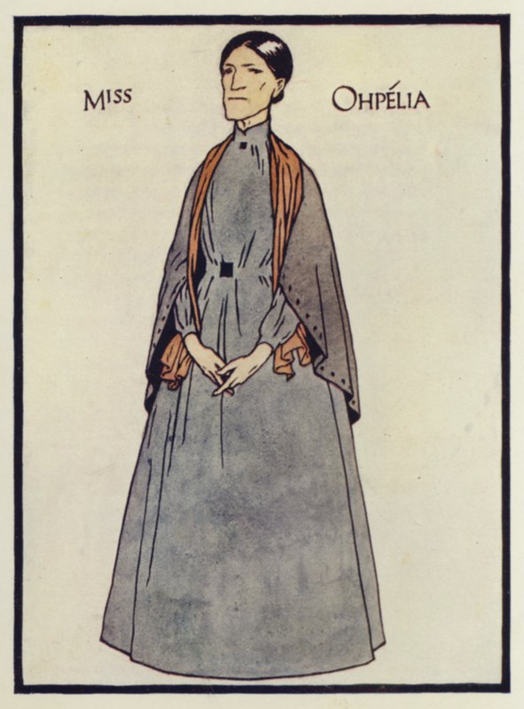 Miss Ophelia, en karakter fra Onkel Toms Hytte (farvelitografi) af Thomas Derrick