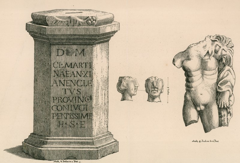 En piedestal og fragment af statuen af Hercules af romersk håndværk af Thomas Fisher Hoxton