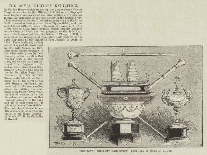 Royal Military Exhibition, Trofæer i Gordon House af Thomas Harrington Wilson