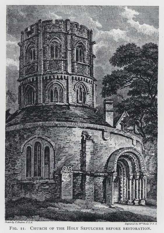 Den Hellige Gravs Kirke før restaurering (gravering) af Thomas Hearne