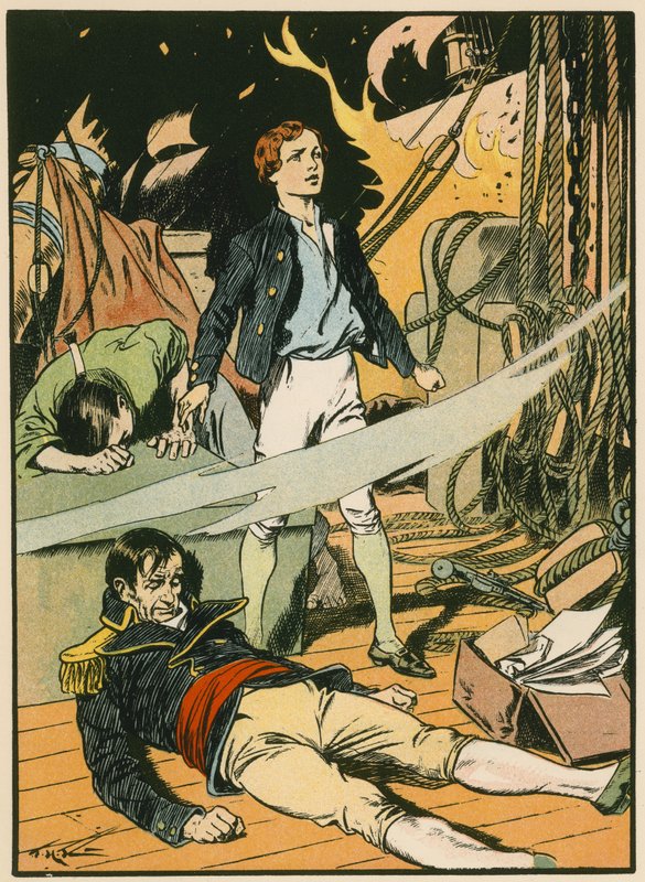 Casabianca på det brændende skib (farvelitografi) af Thomas Heath Robinson