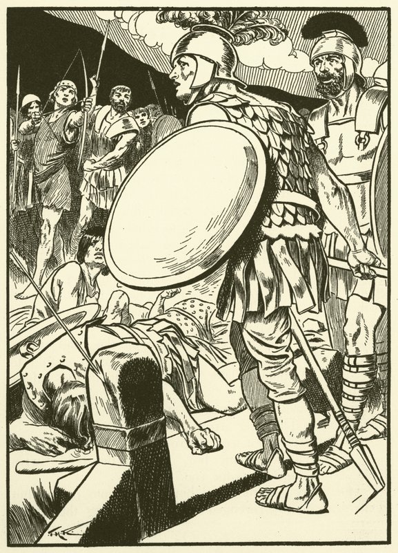 Horatius ved broen (kobberstik) af Thomas Heath Robinson