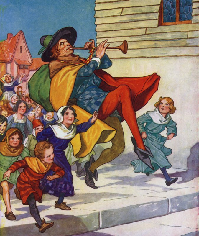 Illustration til Rottefængeren fra Hameln (farvelitografi) af Thomas Heath Robinson
