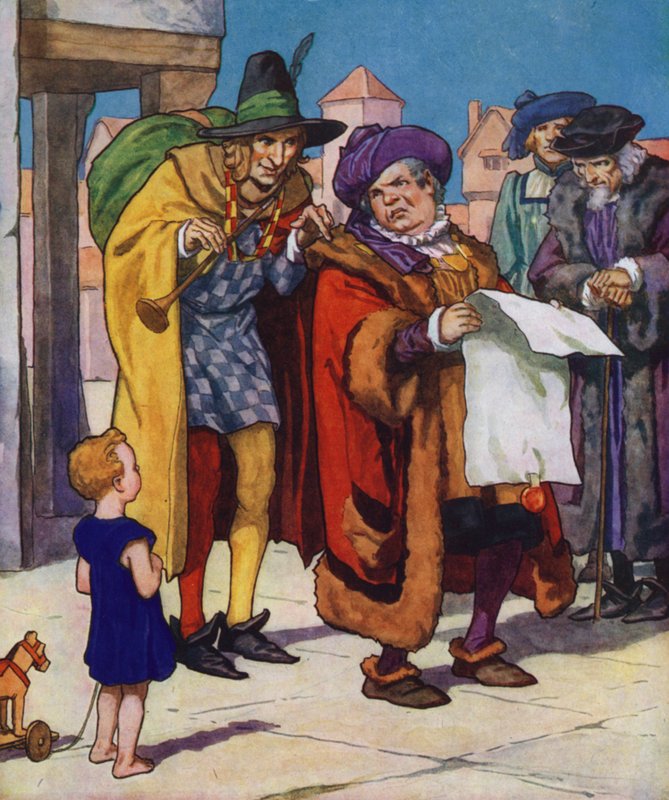 Illustration til Rottefængeren fra Hameln (farvelitografi) af Thomas Heath Robinson