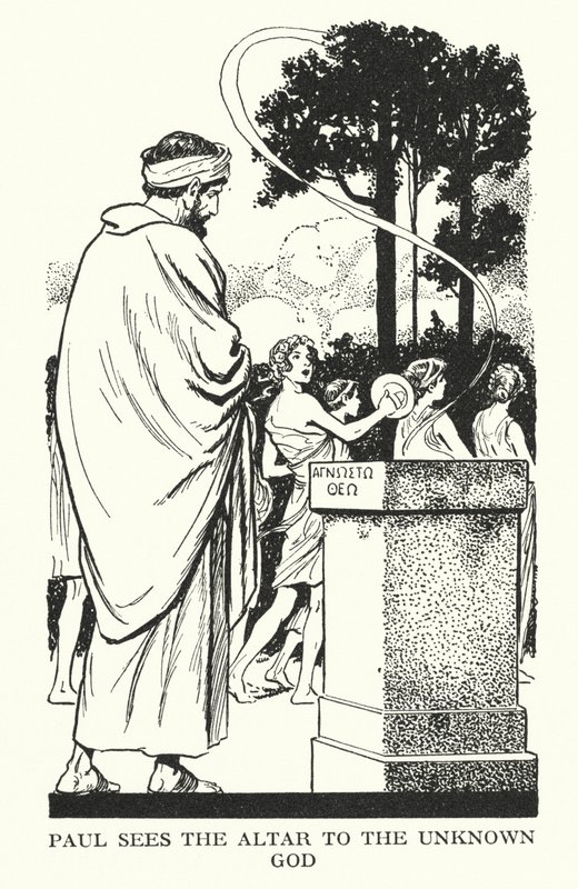 Paulus ser alteret for den ukendte Gud (litografi) af Thomas Heath Robinson