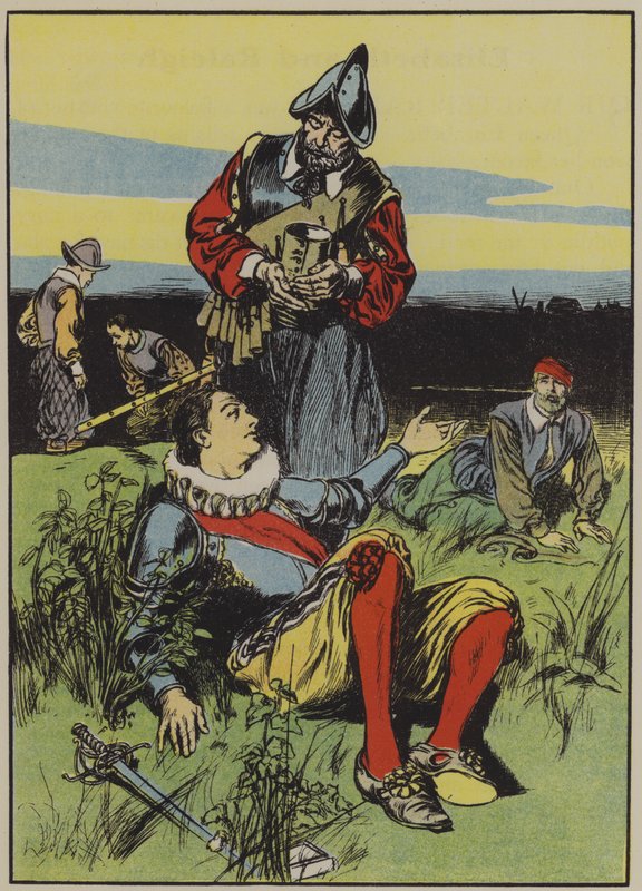 Sir Philip Sidney og den døende soldat (farvelitografi) af Thomas Heath Robinson