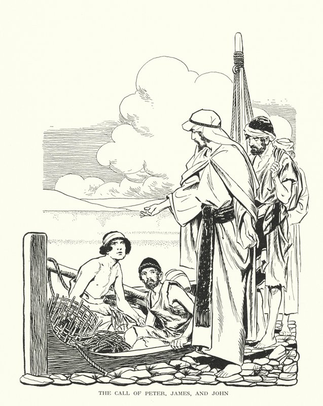Kaldet af Peter, Jakob og Johannes (litografi) af Thomas Heath Robinson