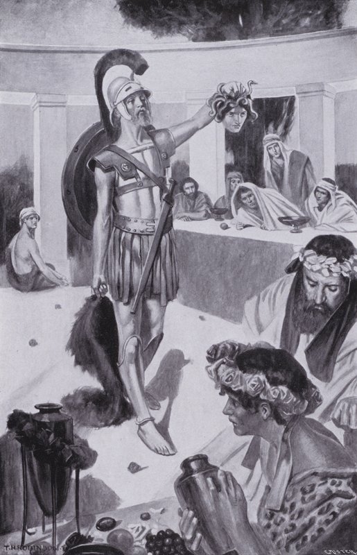 Så holdt Perseus gorgonens hoved højt (litografi) af Thomas Heath Robinson