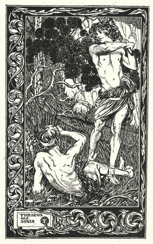 Theseus og Sinis (litografi) af Thomas Heath Robinson