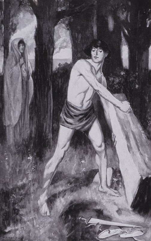 Theseus løftede den og rullede den rundt (litografi) af Thomas Heath Robinson