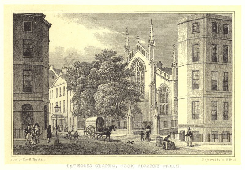 Katolsk kapel, fra Picardy Place (gravering) af Thomas Hosmer (after) Shepherd