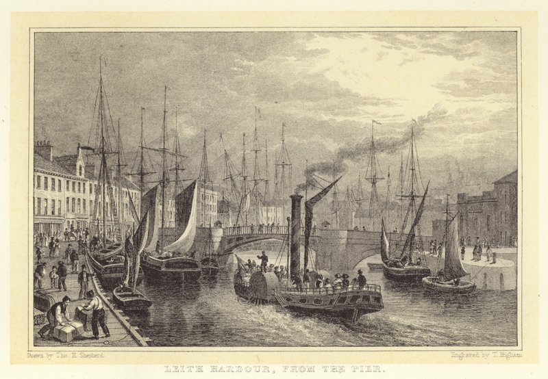Leith Harbour, fra molen (gravering) af Thomas Hosmer (after) Shepherd