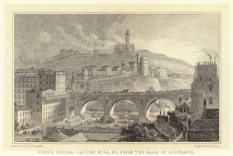 North Bridge, Caton Hill osv. fra Bank of Scotland (gravering) af Thomas Hosmer (after) Shepherd