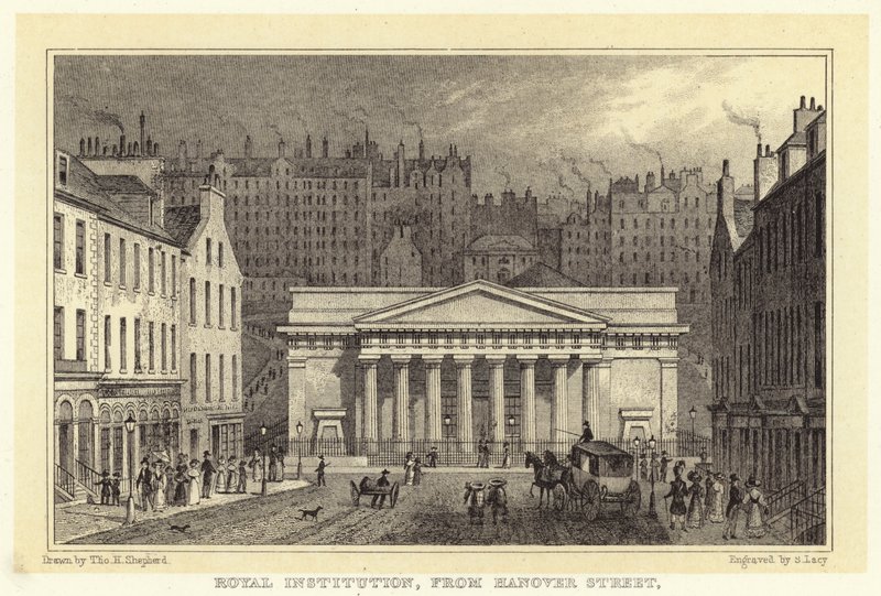 Royal Institution, fra Hanover Street (gravering) af Thomas Hosmer (after) Shepherd